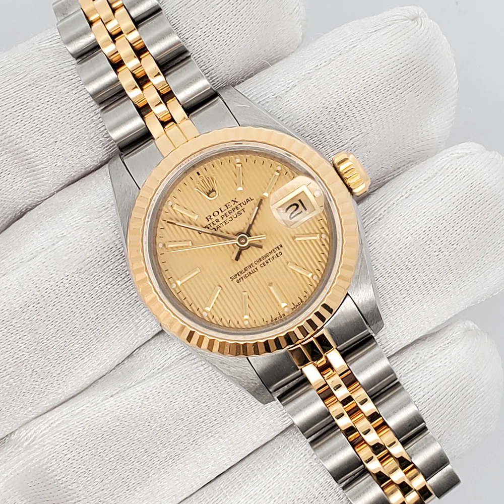 Rolex Datejust 26mm 69173 Champagne Tapestry 2-tone Yellow Gold/Steel Jubilee Watch - Image 2