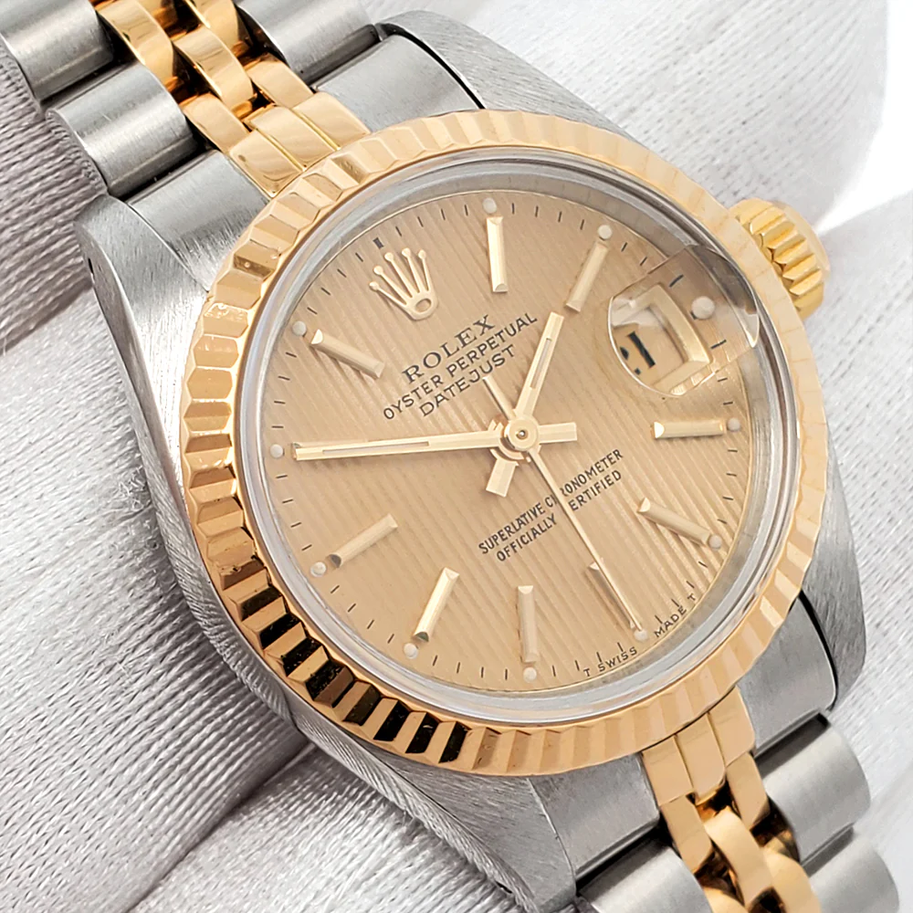 Rolex Datejust 26mm 69173 Champagne Tapestry 2-tone Yellow Gold/Steel Jubilee Watch - Image 3