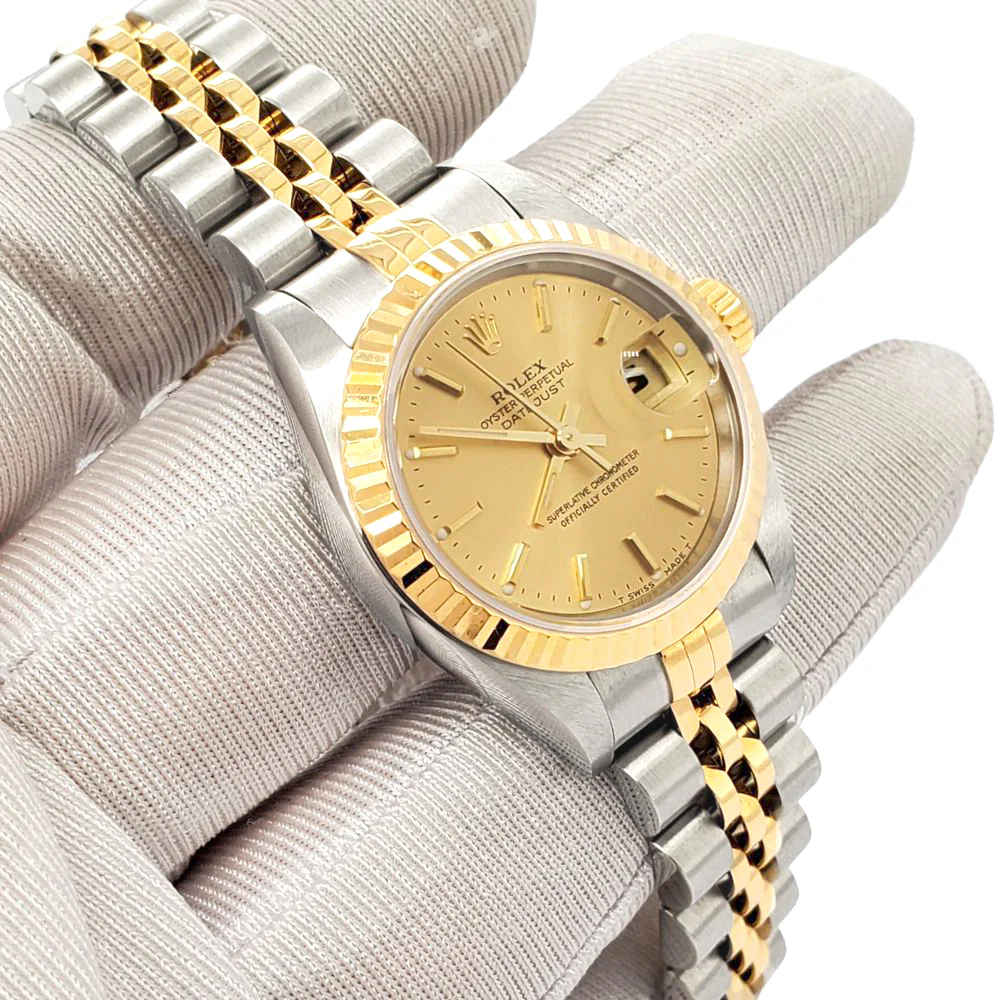 Rolex Datejust 26MM 69173 Factory Champagne Dial Yellow Gold Fluted Bezel Watch Box Papers - Image 3