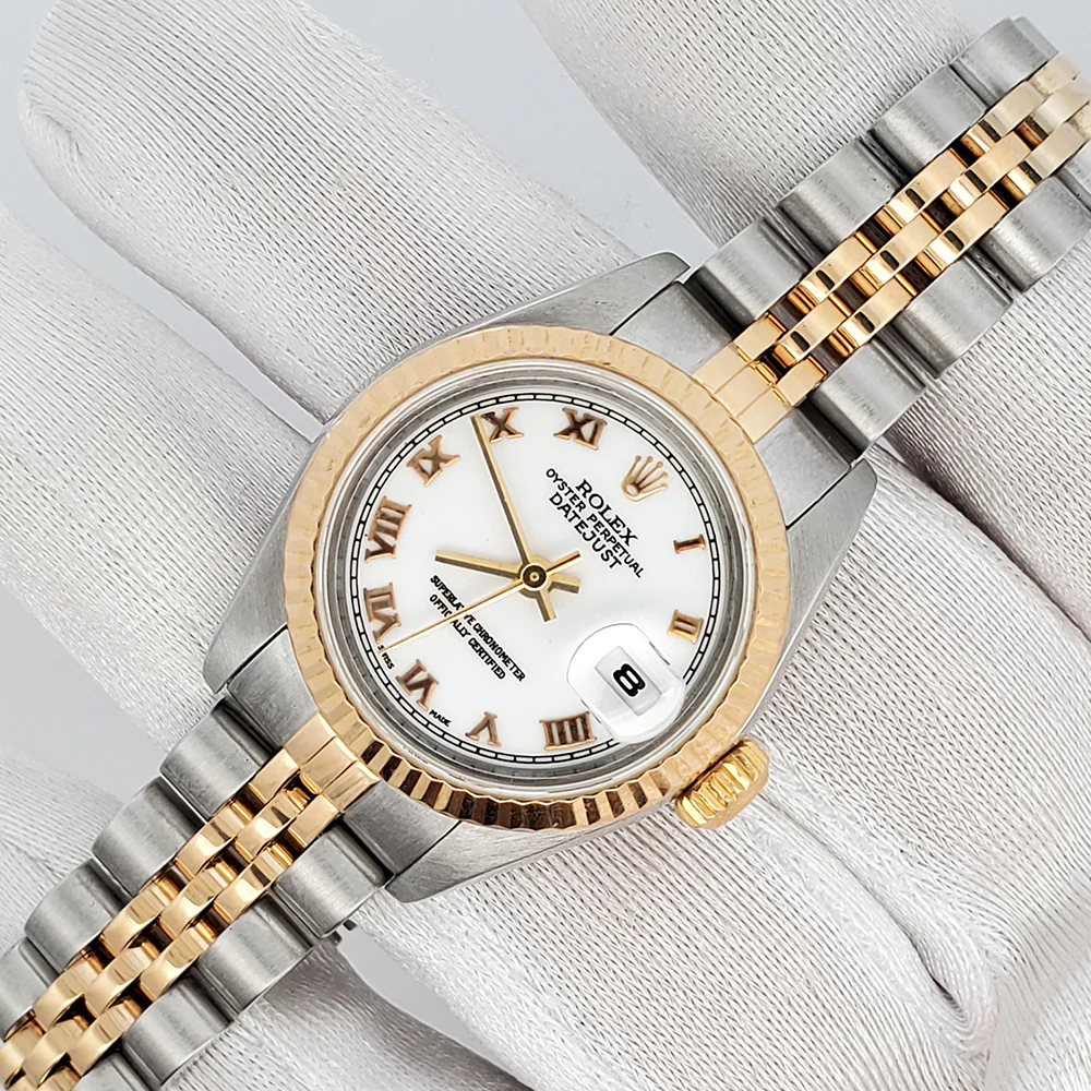 Rolex Datejust 26mm 79173 White Roman 2-Tone Yellow Gold/Steel Jubilee Watch