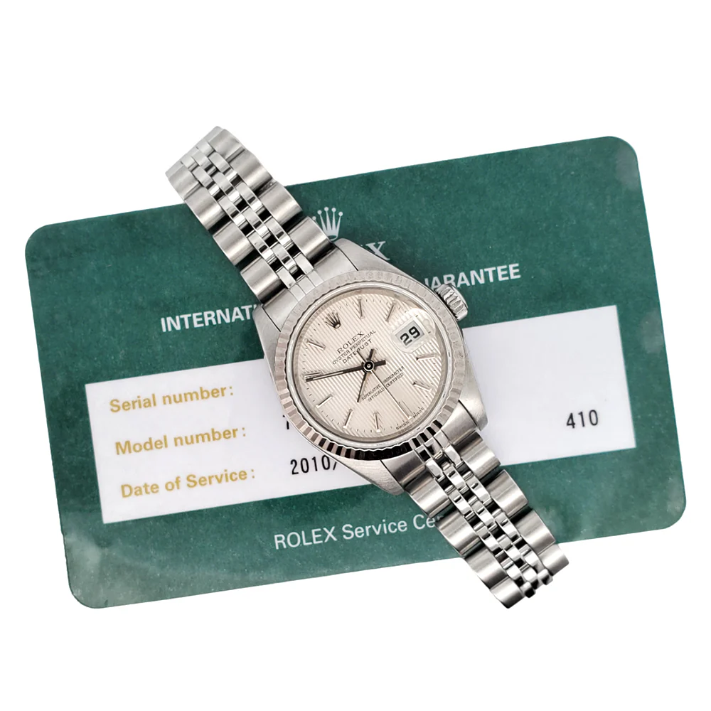Rolex Datejust 26mm 79174 Silver Tapestry Dial Fluted Bezel Steel Watch - Image 2