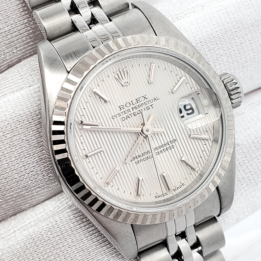 Rolex Datejust 26mm 79174 Silver Tapestry Dial Fluted Bezel Steel Watch - Image 3