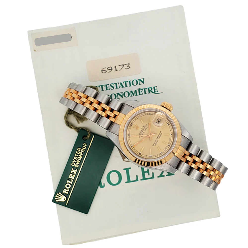 Rolex Datejust 26mm Champagne Dial 2-Tone Yellow Gold/Steel Jubilee Watch 69173 Papers - Image 2