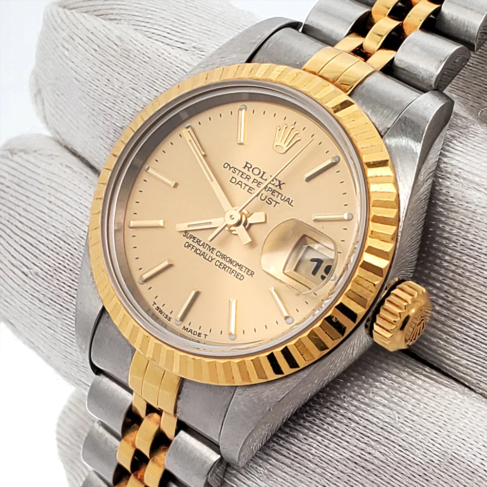 Rolex Datejust 26mm Champagne Index Dial 2-Tone Yellow Gold Fluted Jubilee Watch 79173 - Image 2