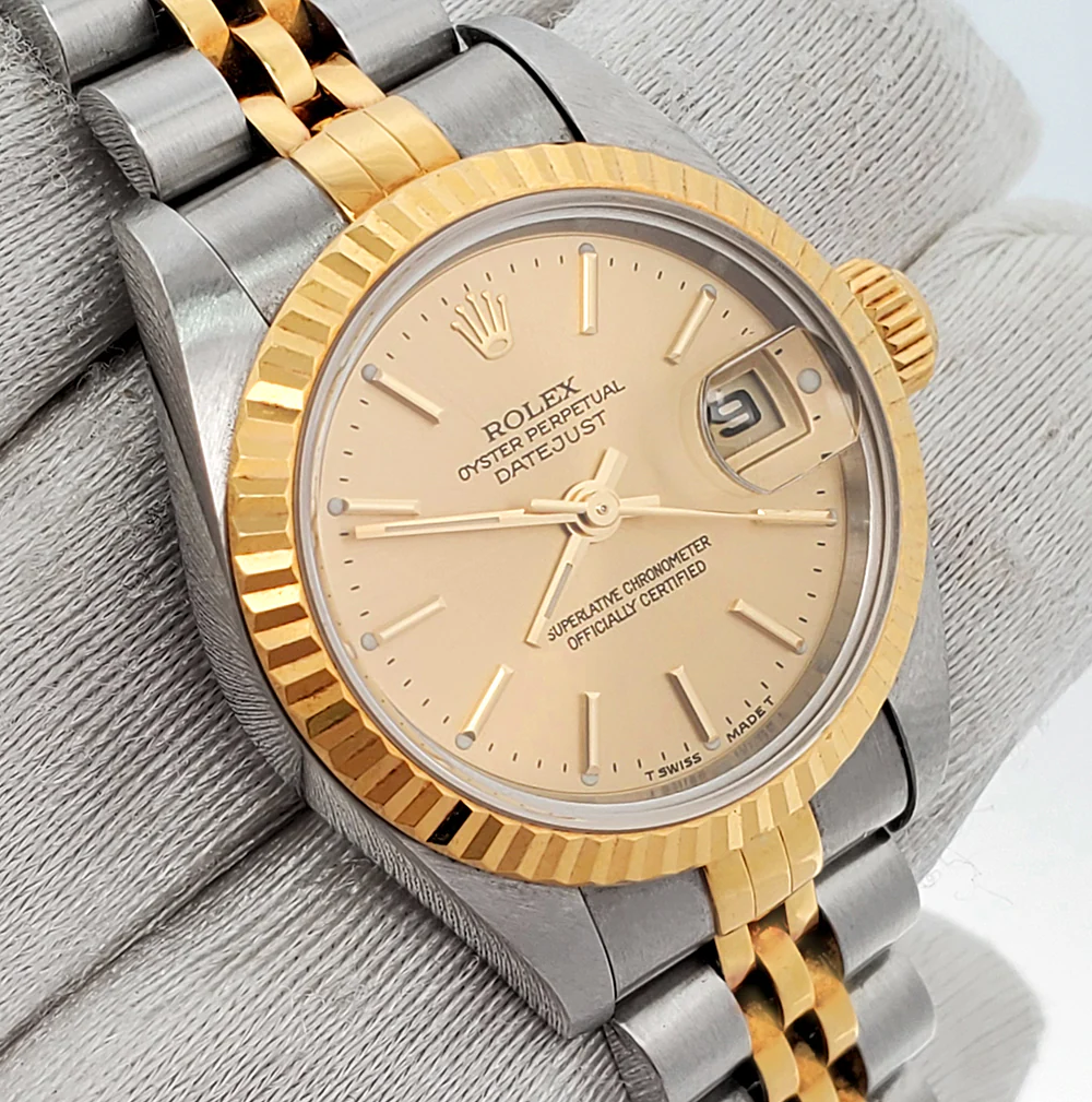 Rolex Datejust 26mm Champagne Index Dial 2-Tone Yellow Gold Fluted Jubilee Watch 79173 - Image 3