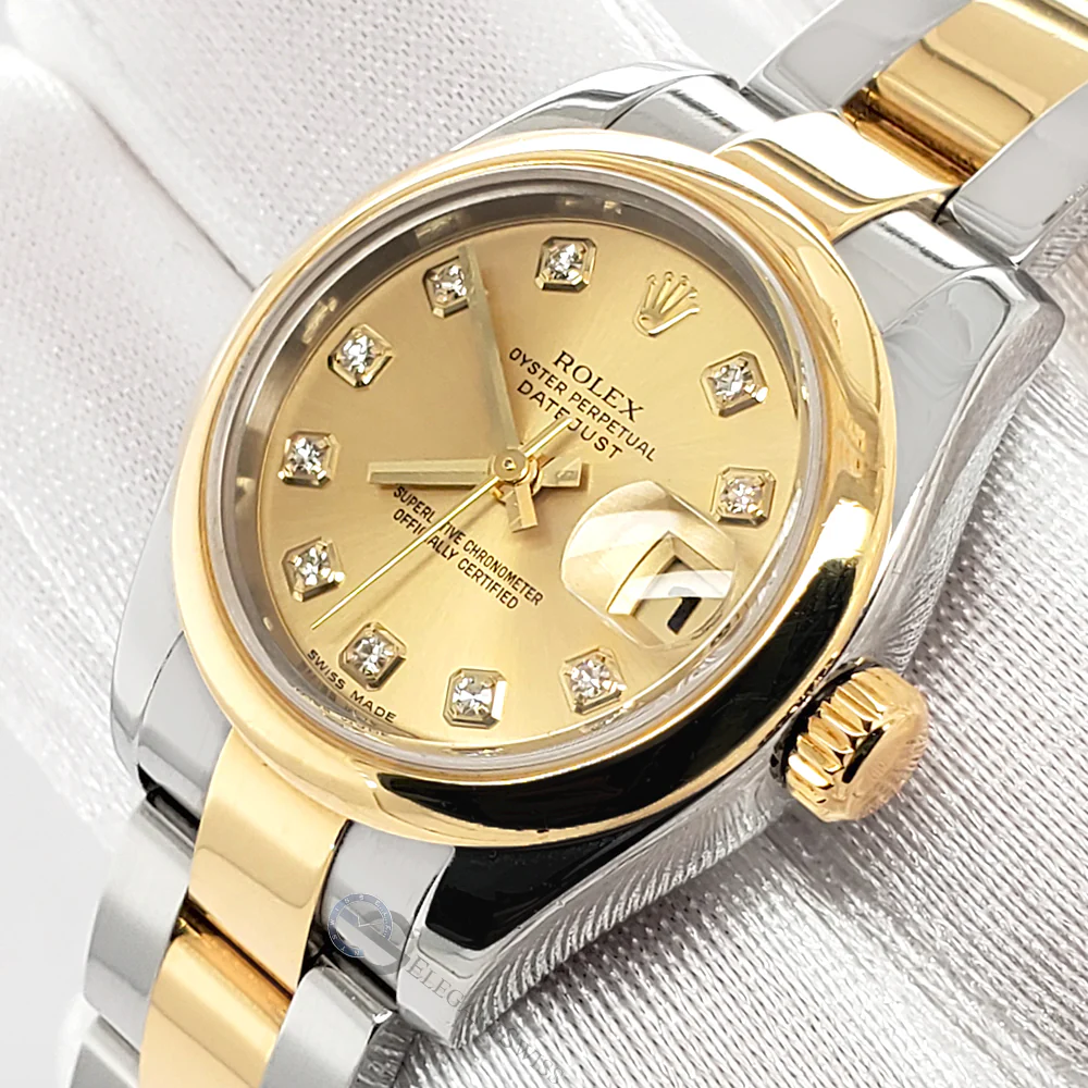 Rolex Datejust 26mm Factory Champagne Diamond Dial Yellow Gold/Steel Watch 179163