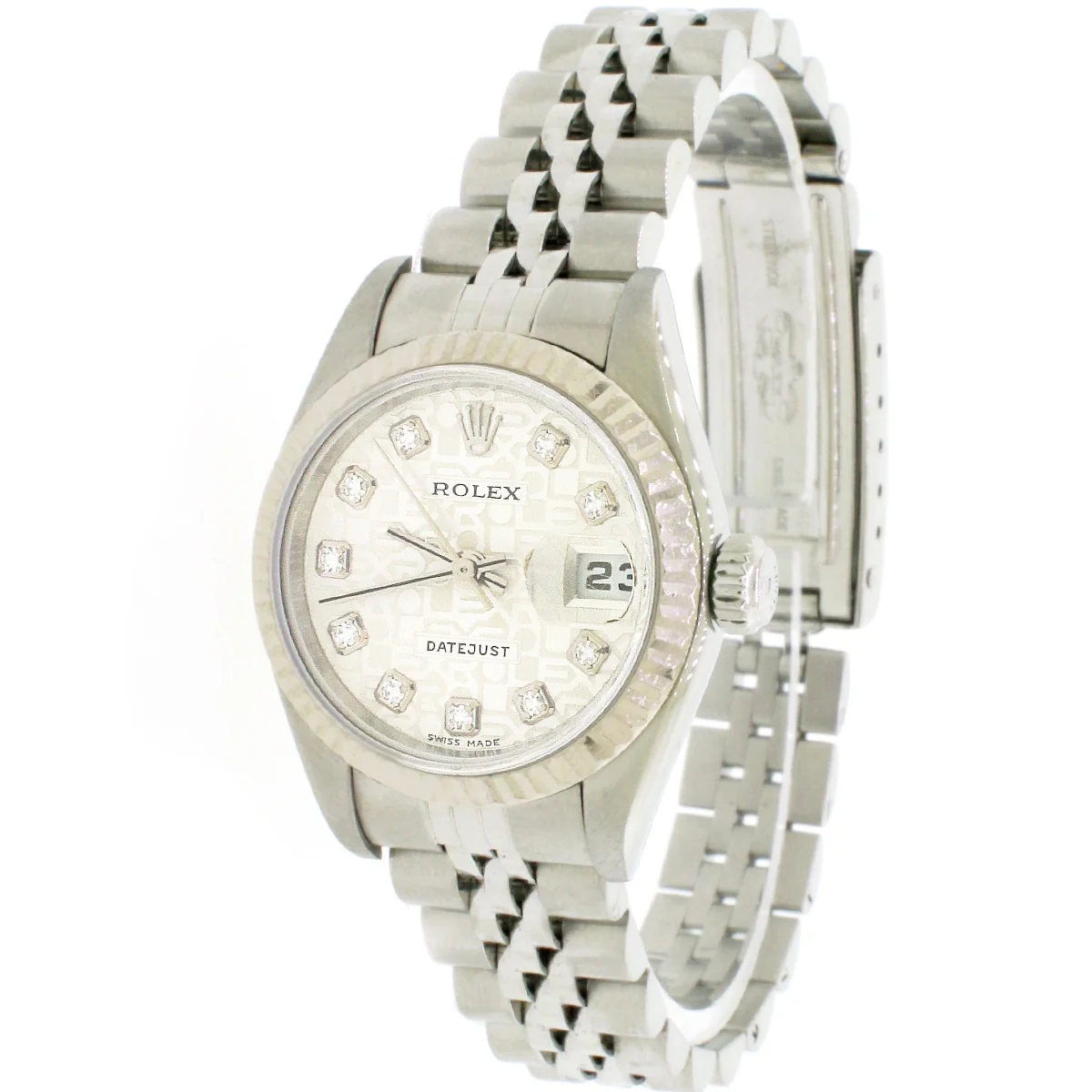 Rolex Datejust 26mm White Gold/Steel Diamond Jubilee Silver Dial 79174 Box Papers