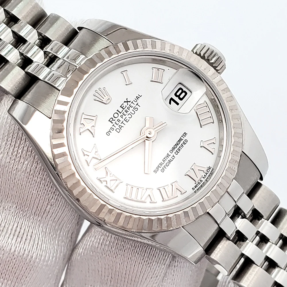 Rolex Datejust 26mm White Roman White Gold Fluted Bezel Steel Jubilee Watch 179174 Box/Papers/Tag - Image 2