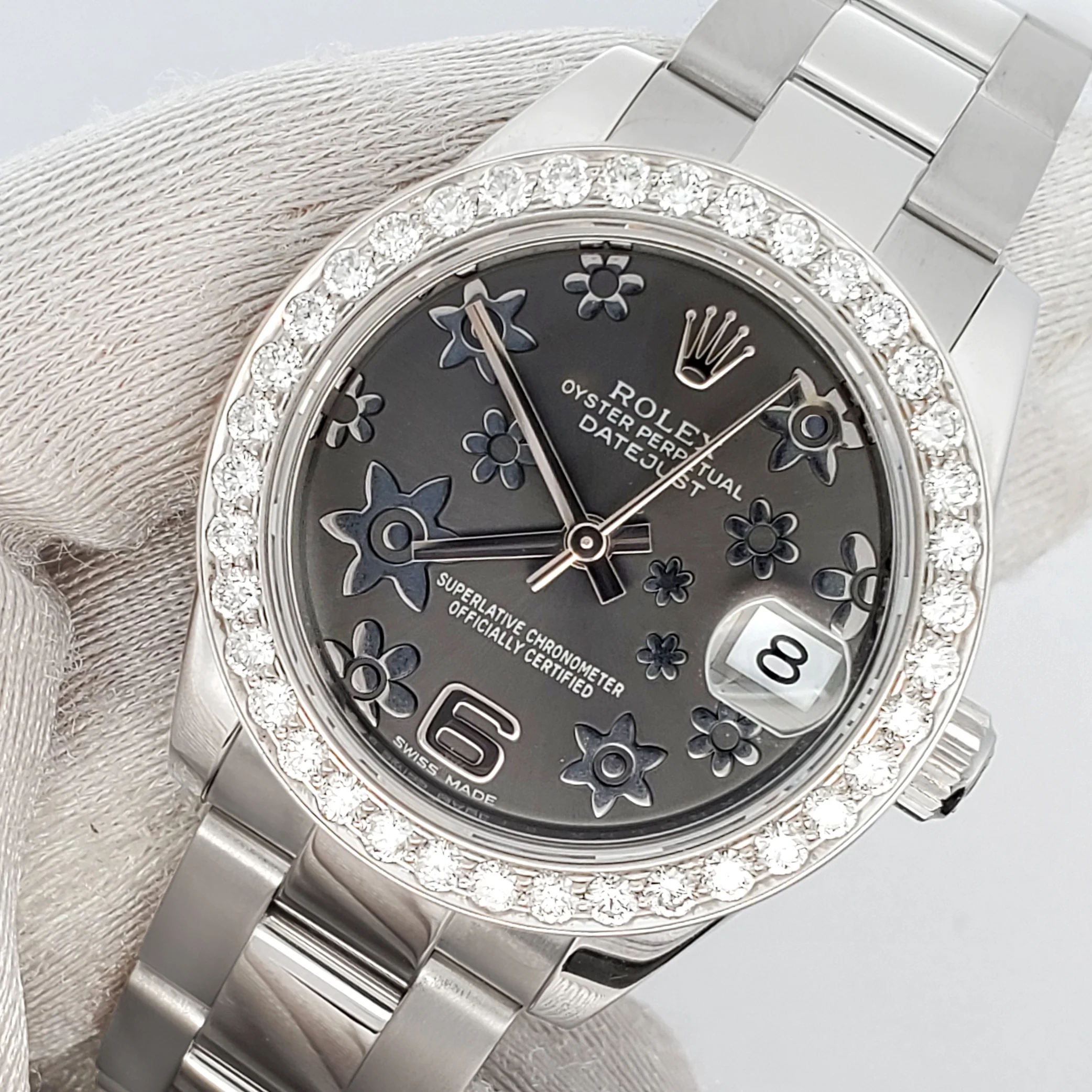 Rolex Datejust 31mm 1.6ct Diamond Bezel/Gray Floral Dial 178240 Watch Box Papers
