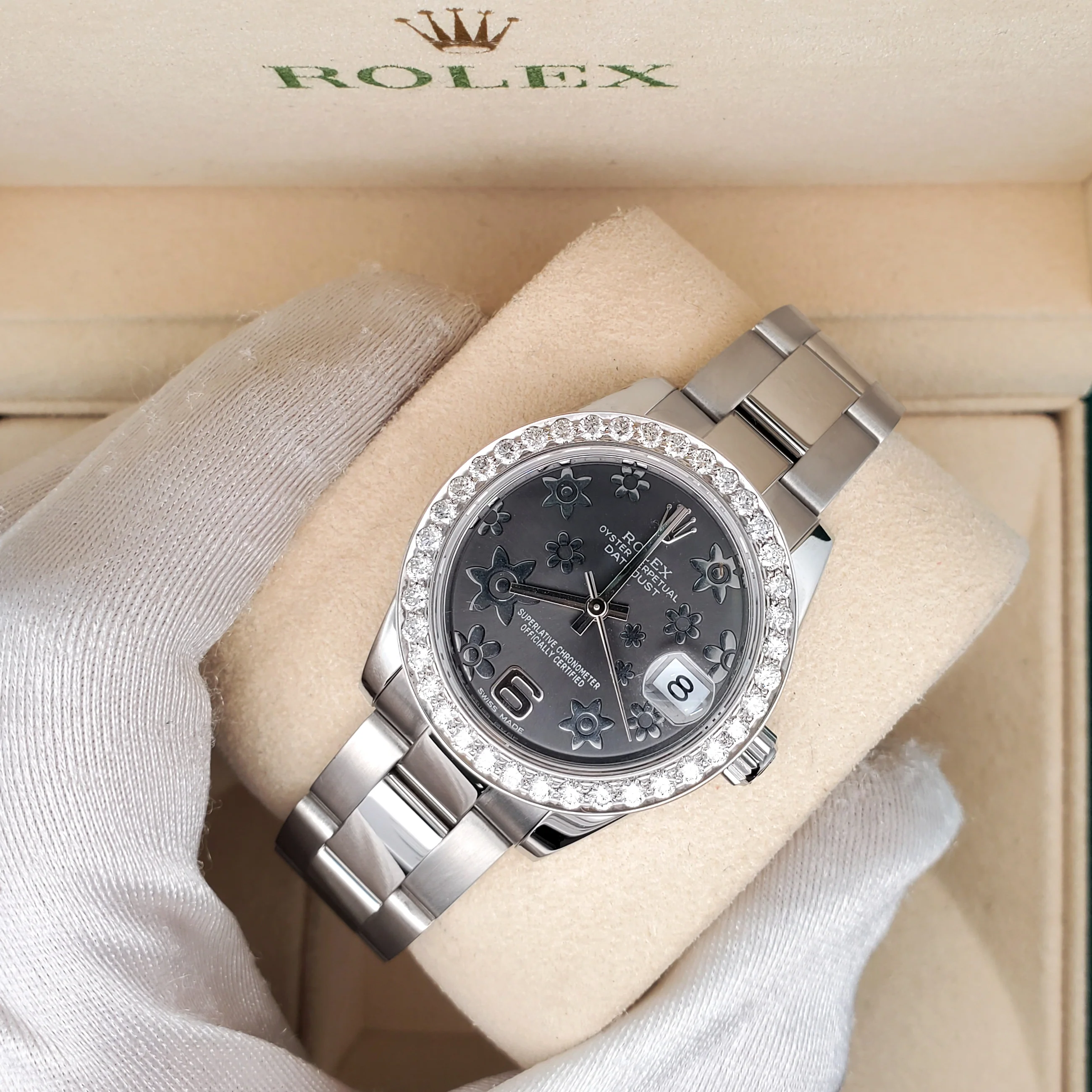 Rolex Datejust 31mm 1.6ct Diamond Bezel/Gray Floral Dial 178240 Watch Box Papers - Image 2