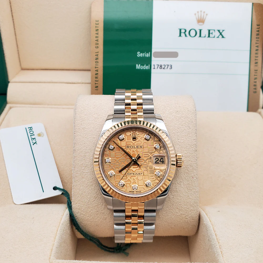 Rolex Datejust 31mm 178273 2-tone Factory Champagne Jubilee Diamond Watch Box Papers - Image 3