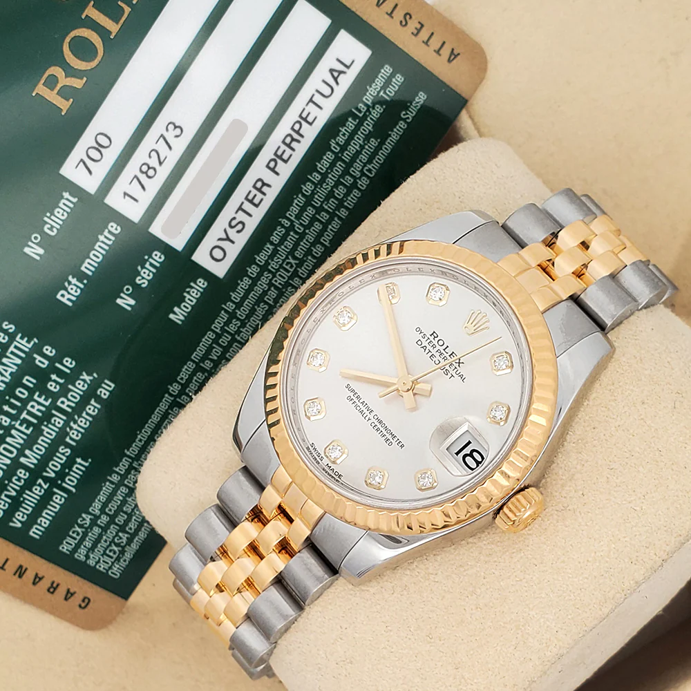 Rolex Datejust 31mm 178273 Factory Diamond Silver 2-tone Yellow Gold/Steel Jubilee Watch Box Papers