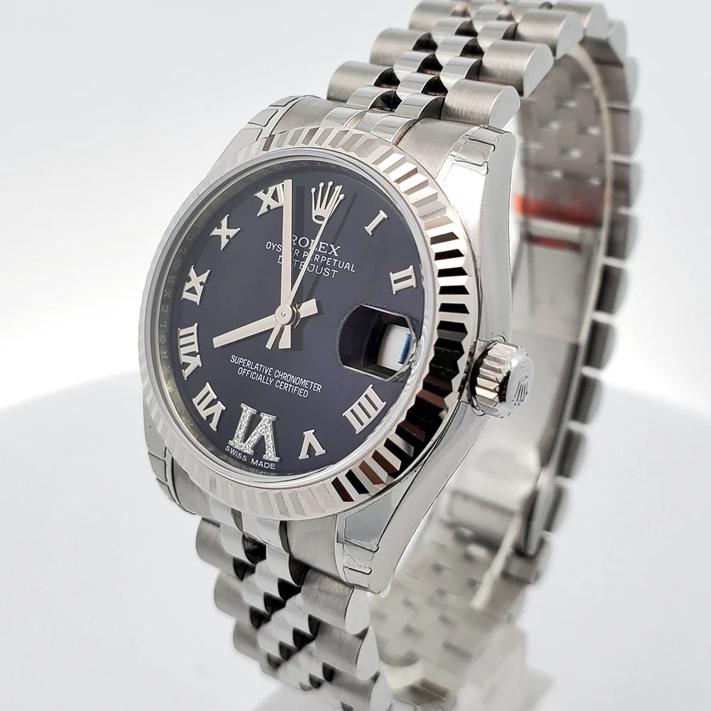 Unworn Rolex Datejust 31mm 178274 Purple Roman Dial 18k Fluted Bezel Steel Jubilee Watch Box Papers - Image 3