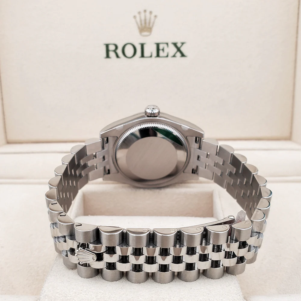 Unworn Rolex Datejust 31mm 178274 Purple Roman Dial 18k Fluted Bezel Steel Jubilee Watch Box Papers - Image 6