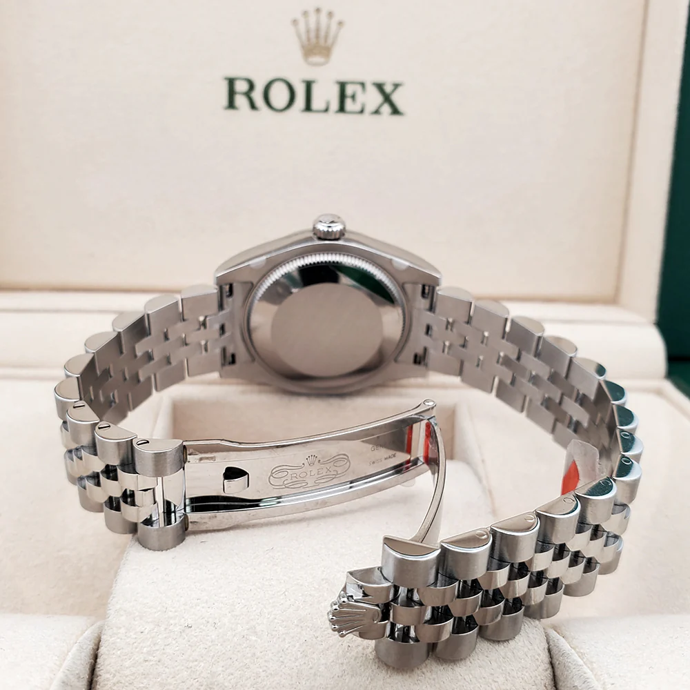 Unworn Rolex Datejust 31mm 178274 Purple Roman Dial 18k Fluted Bezel Steel Jubilee Watch Box Papers - Image 7