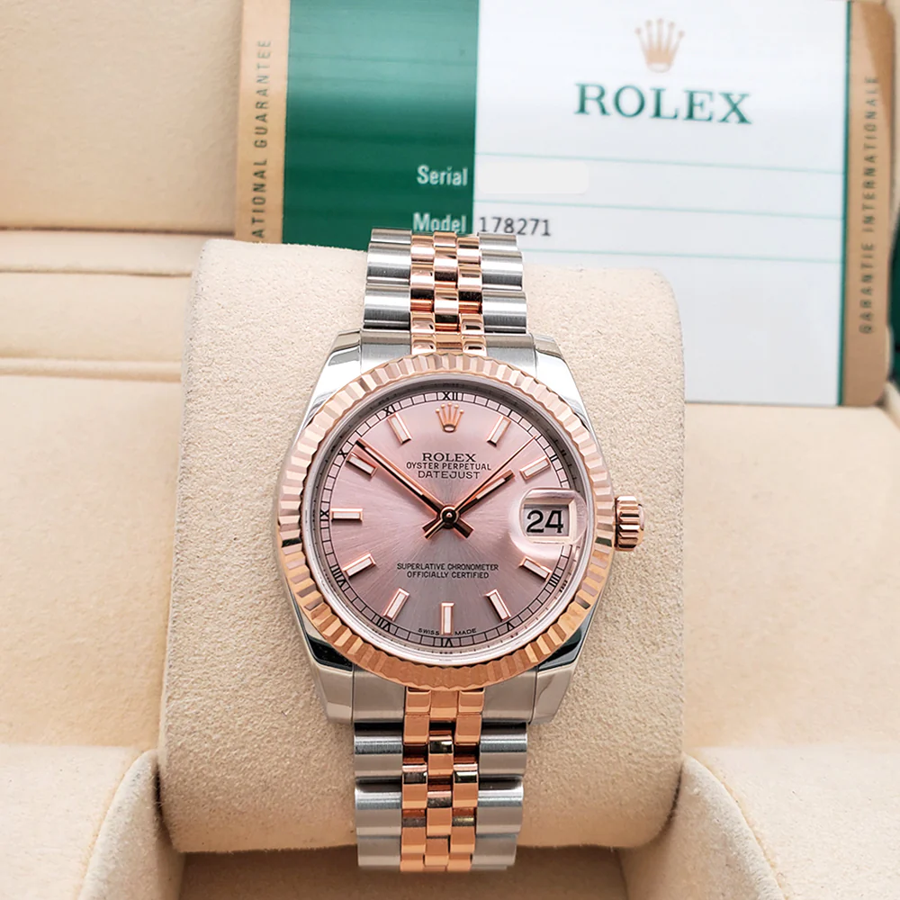 Rolex Datejust 31mm 2-tone 178271 Pink Index Dial Jubilee Watch Box Papers - Image 2