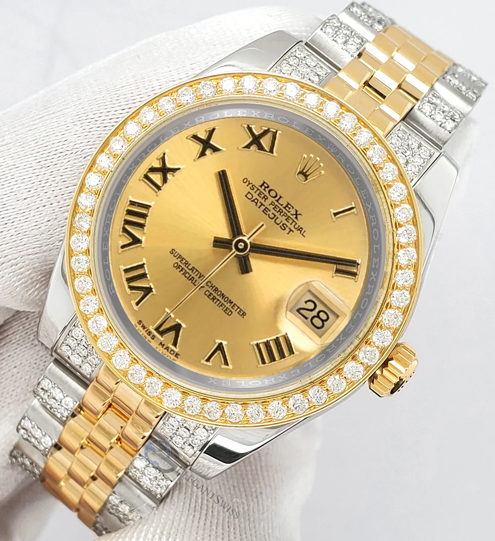 Rolex Datejust 31mm 2-Tone 178273 3.56ct Diamond Bezel/Bracelet Champagne Roman Dial Watch