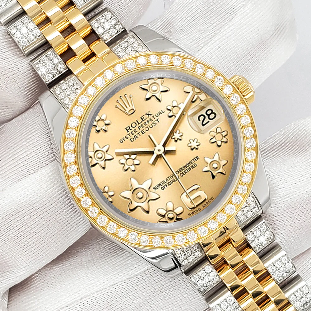 Rolex Datejust 31mm 2-Tone 178273 Champagne Floral Dial 3.56ct Diamond Bezel/Bracelet Watch - Image 2