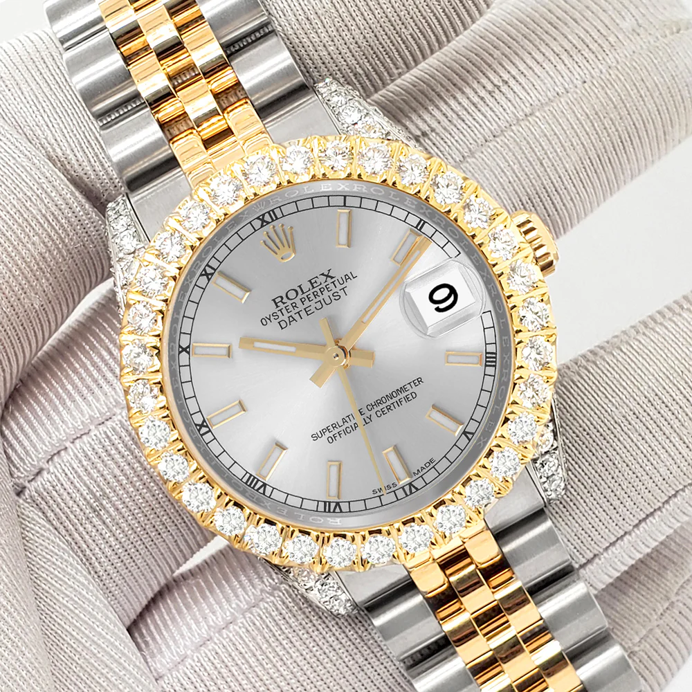 Rolex Datejust 31mm 2-Tone 178273 Silver Index Dial 4.4ct Diamond Bezel/Case Watch