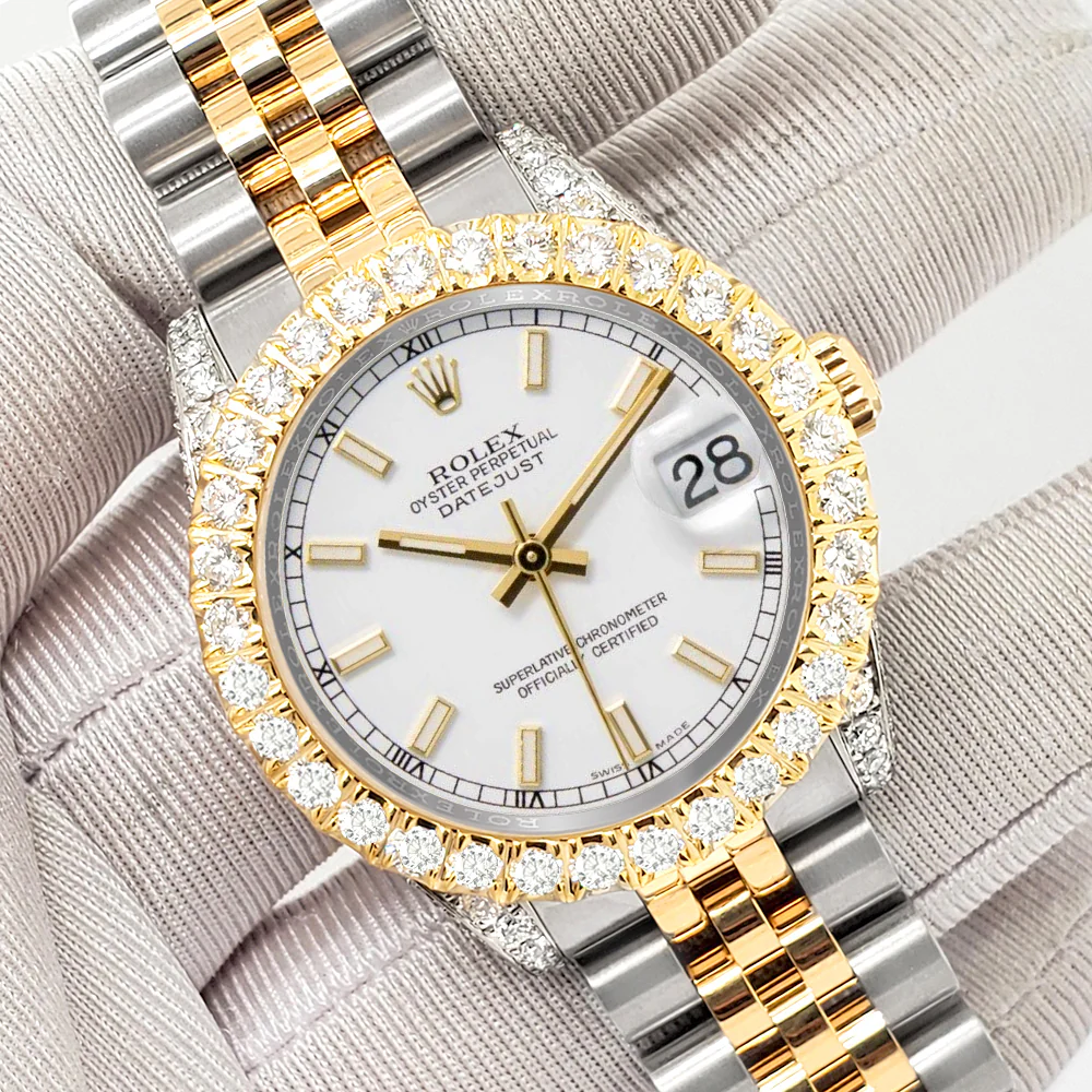 Rolex Datejust 31mm 2-Tone 178273 White Index Dial 4.4ct Diamond Bezel/Case Watch