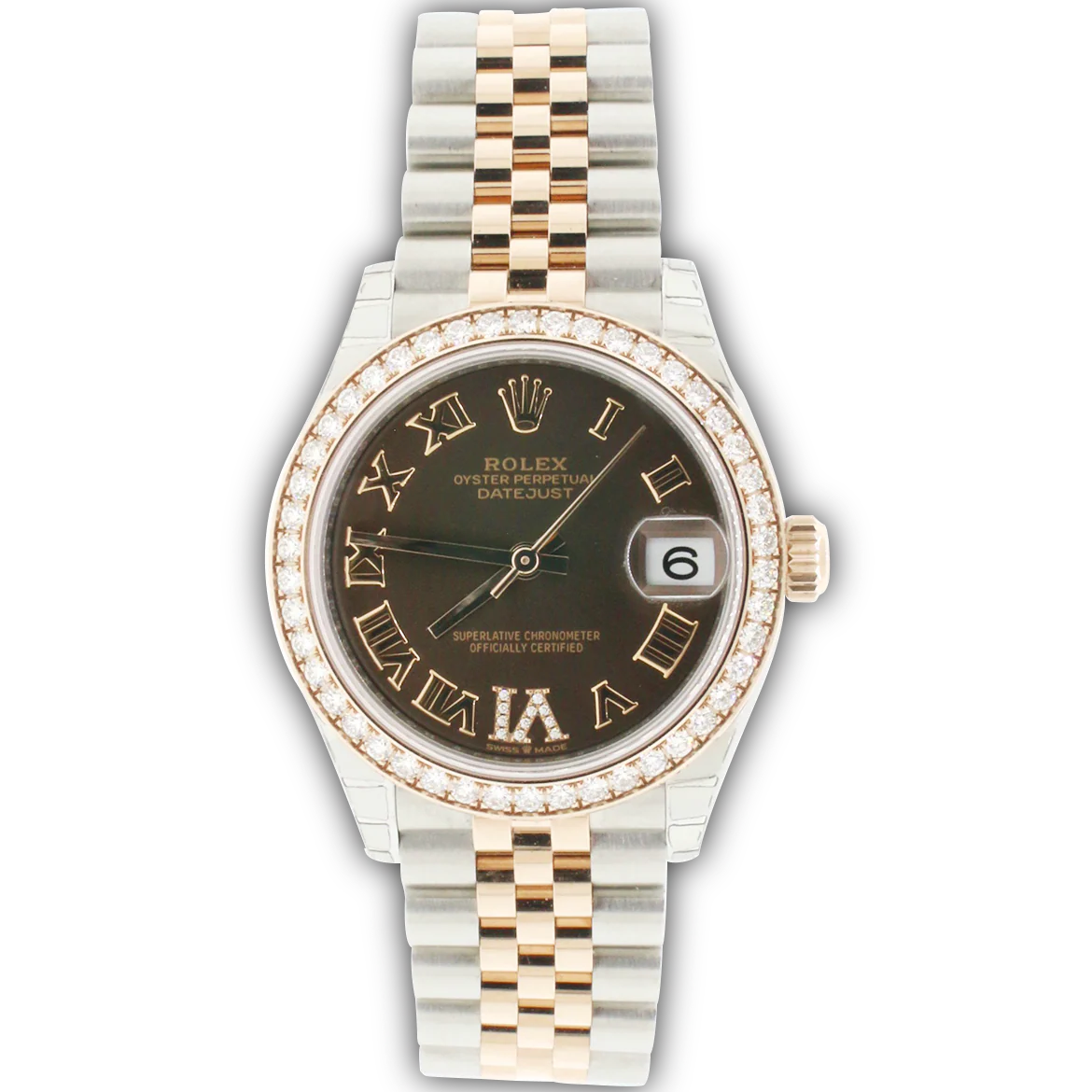 Rolex Datejust 31MM 2-Tone 18K Everose Gold/ Steel Chocolate Roman Dial Ladies Watch Box Papers