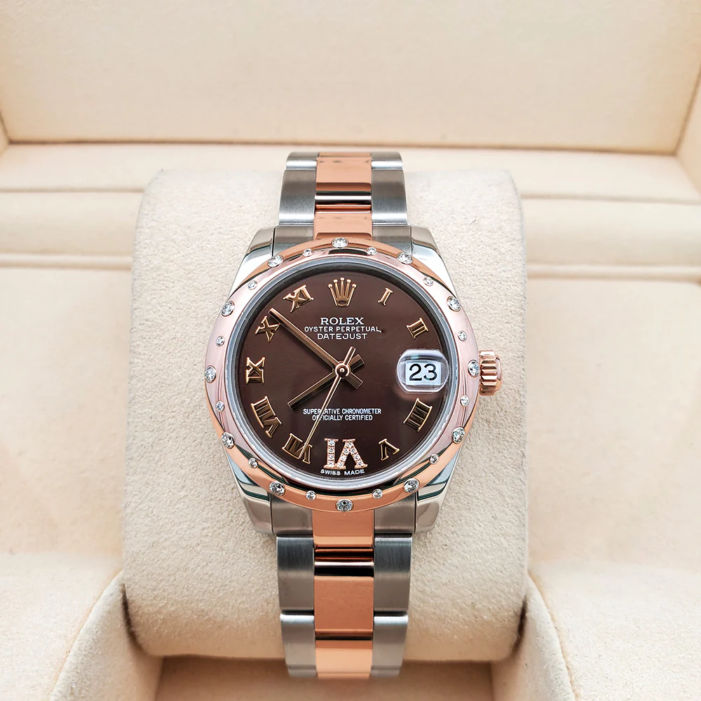 Rolex Datejust 31mm 2-tone Rose Gold/Steel Factory Scattered Diamond Bezel Chocolate VI Roman Watch 178341 - Image 4