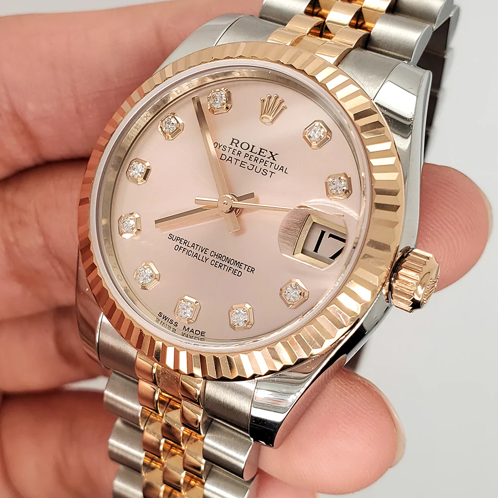 Rolex Datejust 31MM 2-Tone Rose Gold/Stainless Steel Factory Diamond Dial Jubilee Watch Box Papers 178271 - Image 3