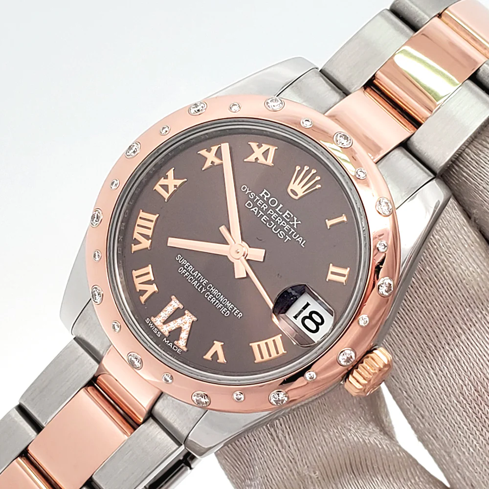 Rolex Datejust 31mm 2-tone Rose Gold/Steel Factory Scattered Diamond Bezel Chocolate VI Roman Watch 178341