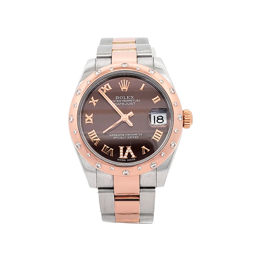 Rolex Datejust 31mm 2-tone Rose Gold/Steel Factory Scattered Diamond Bezel Chocolate VI Roman Watch 178341 - Image 3