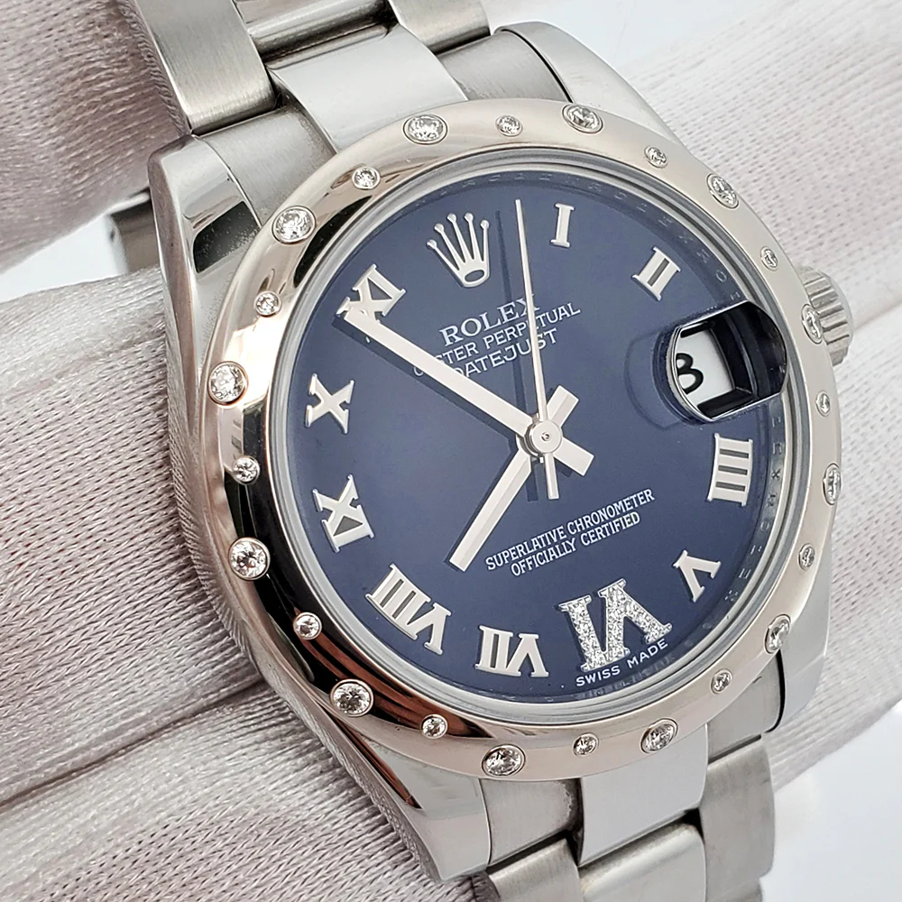 Rolex Datejust 31mm 24 Diamonds Bezel/Dark Blue Diamond Dial Watch 178344 Box Papers - Image 2
