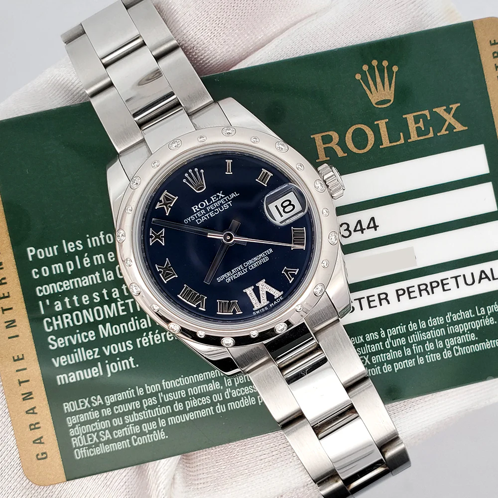 Rolex Datejust 31mm 24 Diamonds Bezel/Dark Blue Diamond Dial Watch 178344 Box Papers - Image 3