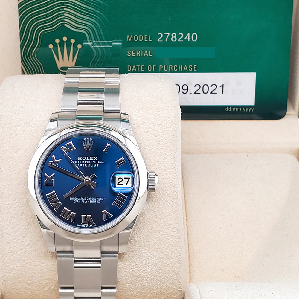 Rolex Datejust 31mm 278240 Blue Roman Dial Stainless Steel Oyster Watch 2021 Box Papers - Image 2