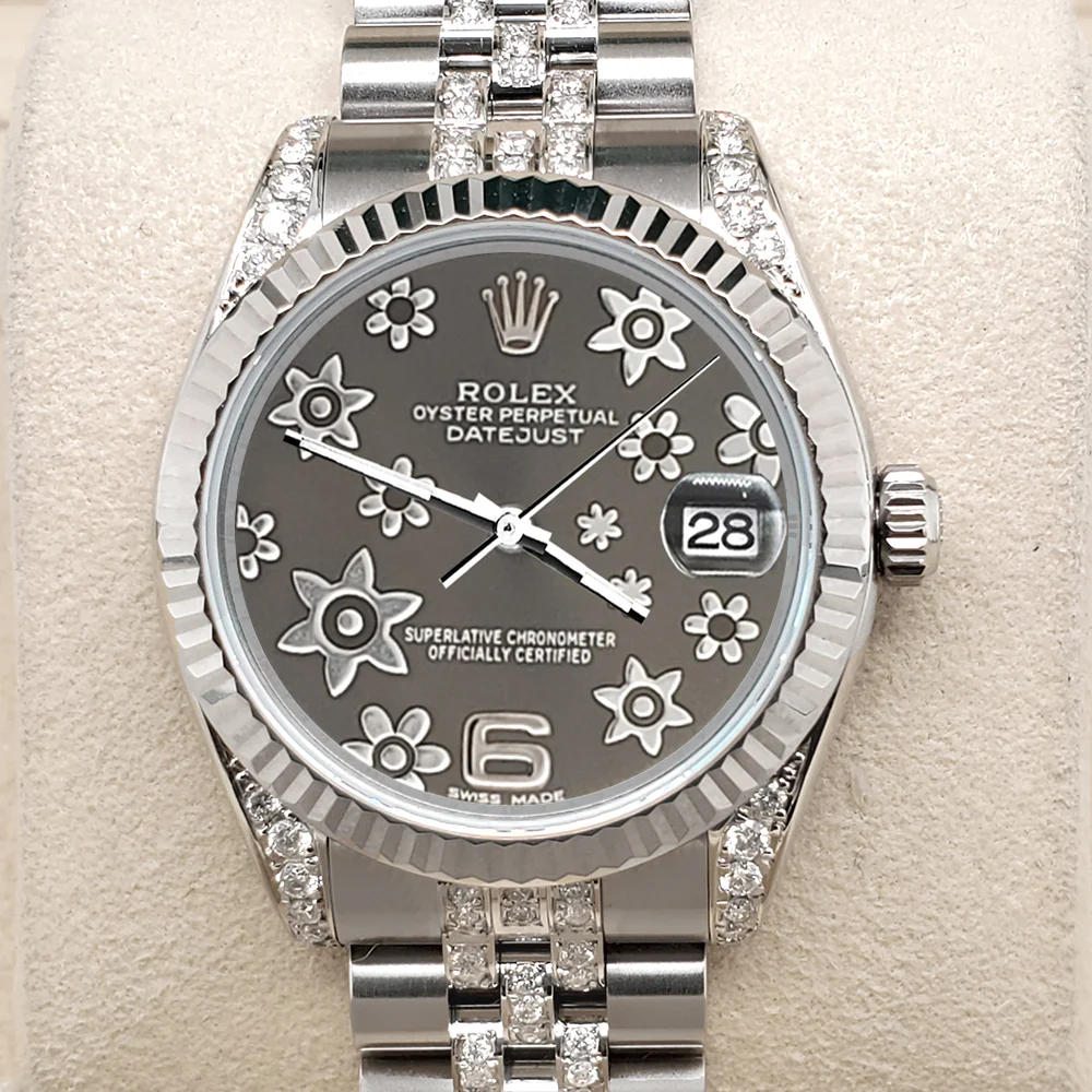 Rolex Datejust 31mm 3ct Diamonds Lugs/Bracelet/Gray Floral Dial Steel 178274 Watch - Image 2