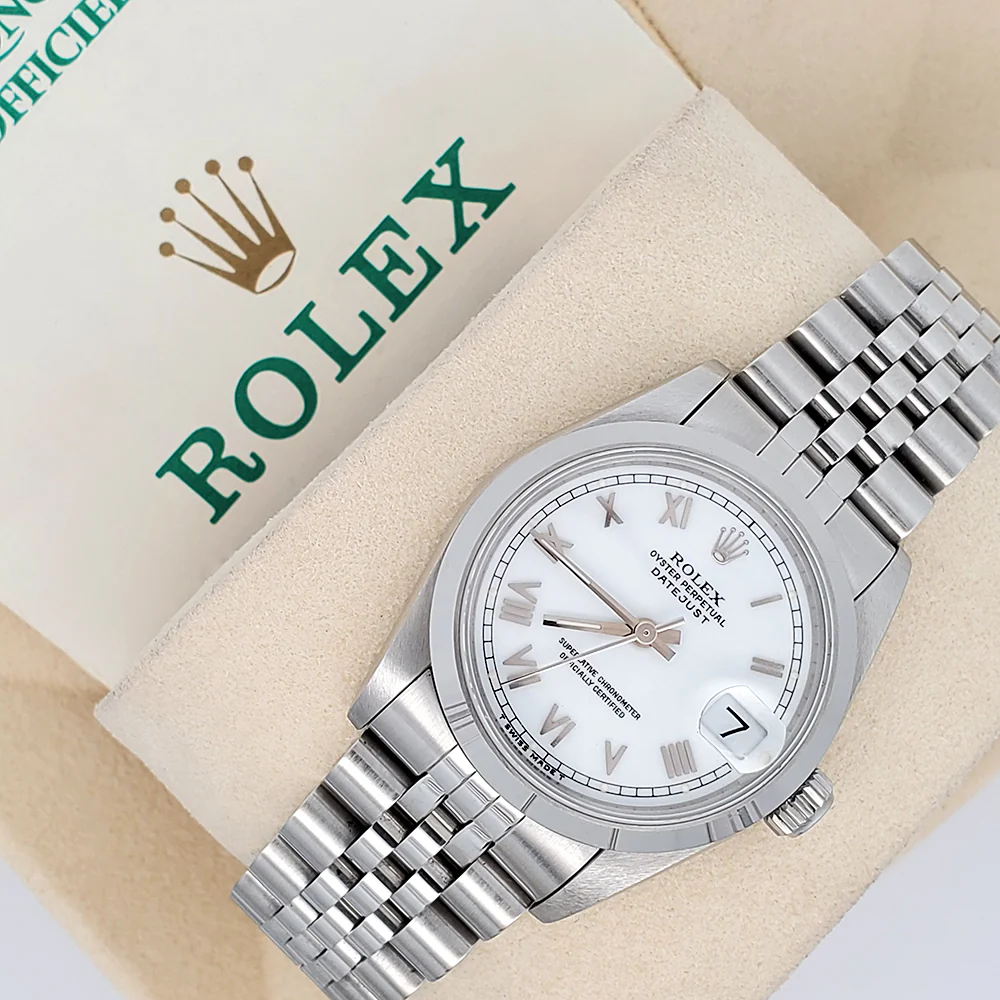 Rolex Datejust 31mm 68240 White Roman Dial Smooth Bezel Steel Jubilee Watch Box Papers - Image 4