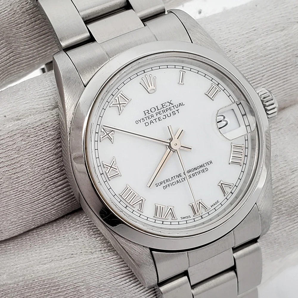 Rolex Datejust 31mm White Roman Dial Smooth Bezel Steel Watch 68240 Box Papers - Image 2