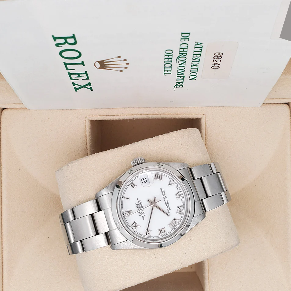 Rolex Datejust 31mm White Roman Dial Smooth Bezel Steel Watch 68240 Box Papers - Image 3