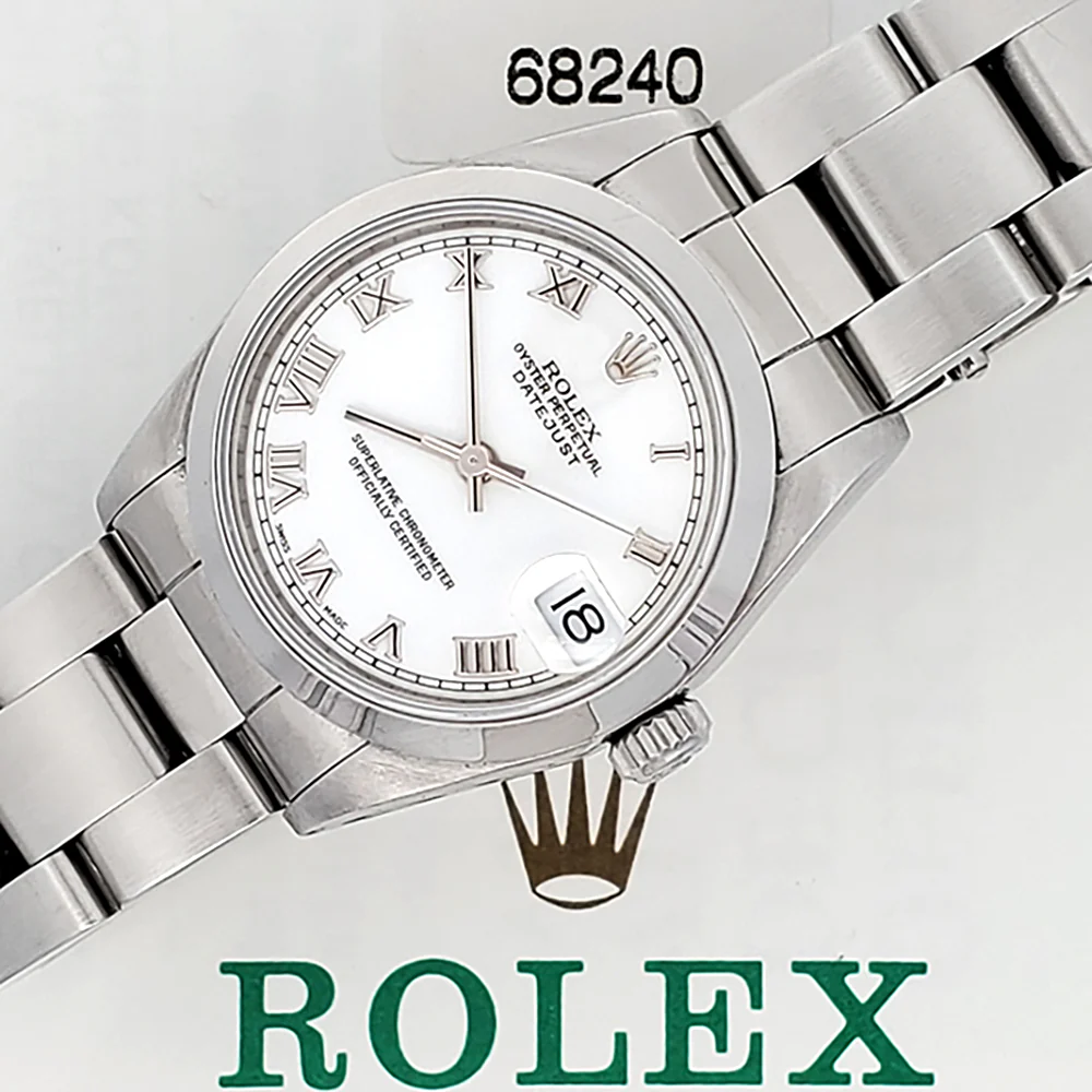 Rolex Datejust 31mm 68240 White Roman Dial Steel Oyster Watch Papers