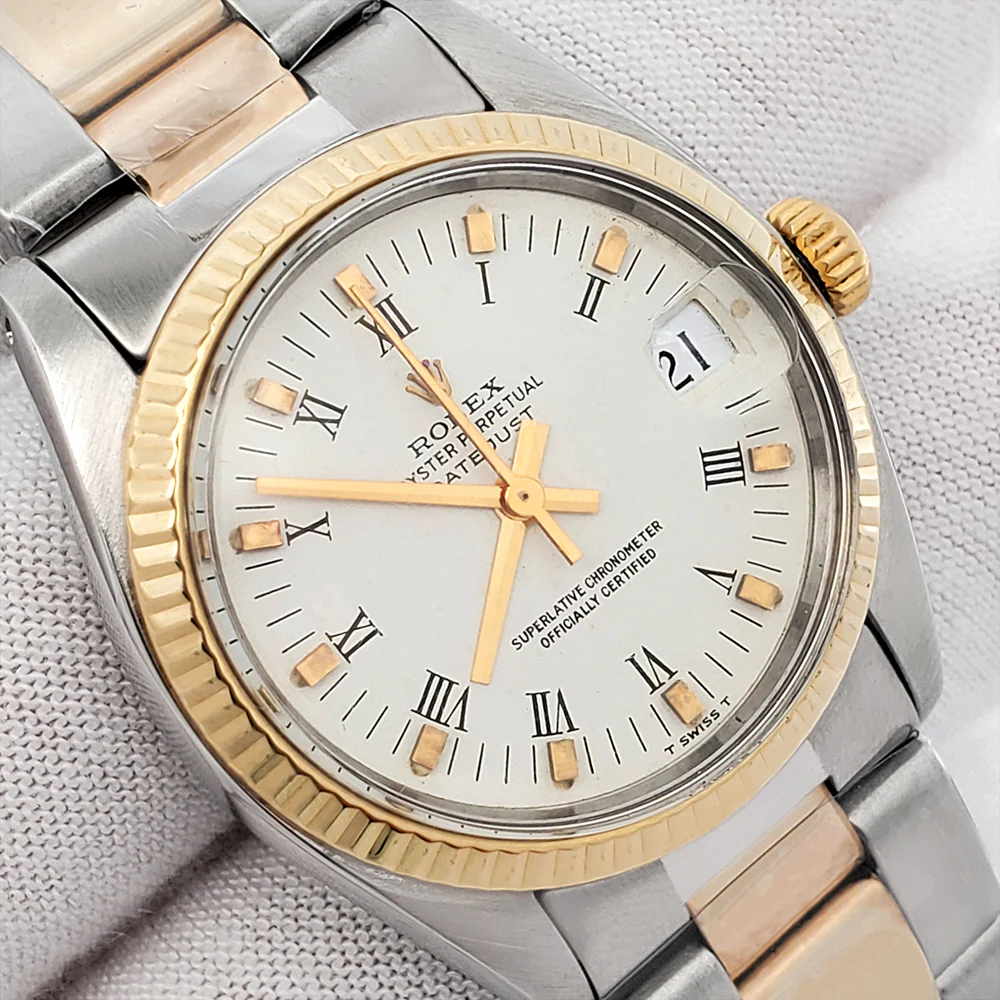 Rolex Datejust 31mm 6827 White Roman Yellow Gold/Steel Fluted Oyster Watch - Image 2