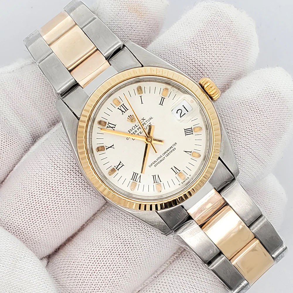Rolex Datejust 31mm 6827 White Roman Yellow Gold/Steel Fluted Oyster Watch - Image 3