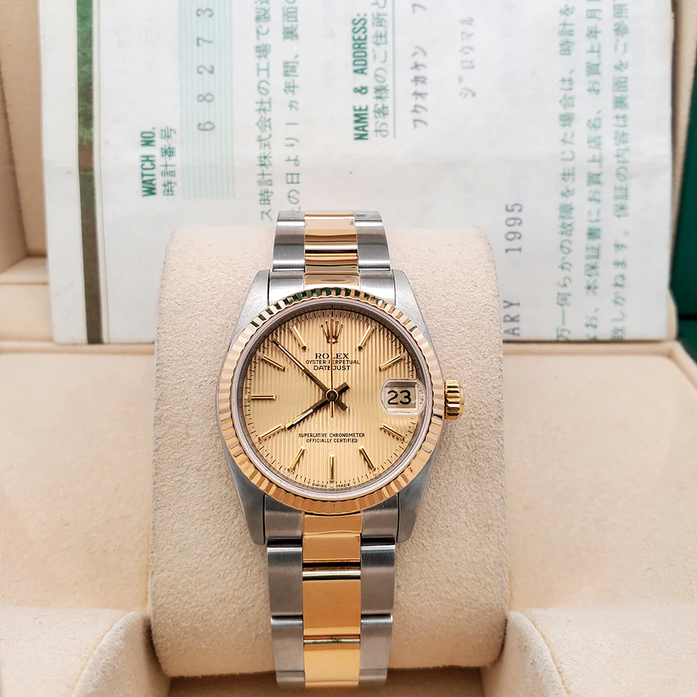 Rolex Datejust 31mm 68273 Champagne Tapestry Index Dial Yellow Gold/Steel Watch Box Papers - Image 3