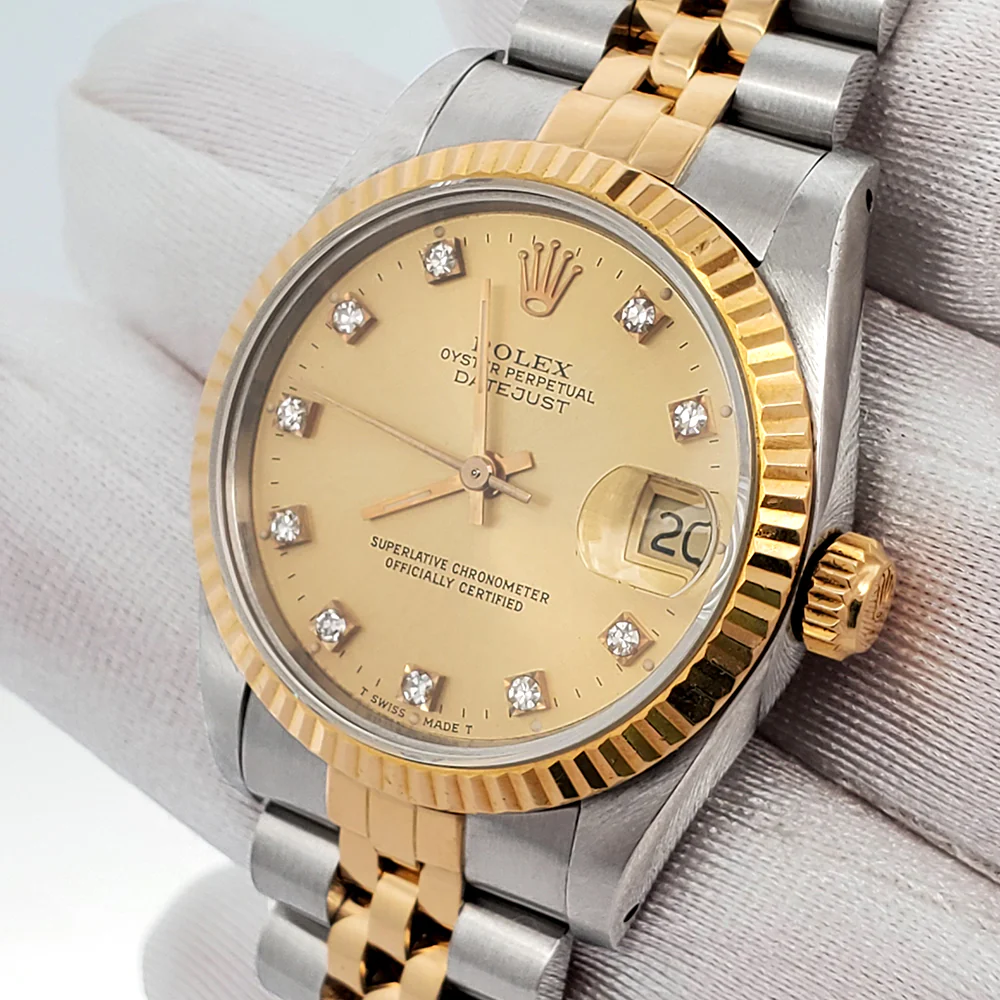 Rolex Datejust 31mm 68273 Factory Champagne Diamond Dial Yellow Gold/Stainless Steel Watch Box Papers