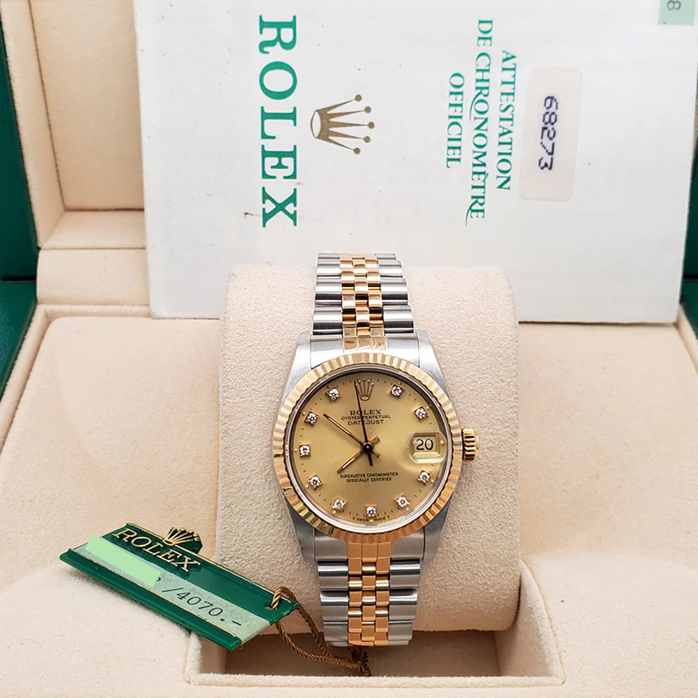 Rolex Datejust 31mm 68273 Factory Champagne Diamond Dial Yellow Gold/Stainless Steel Watch Box Papers - Image 3