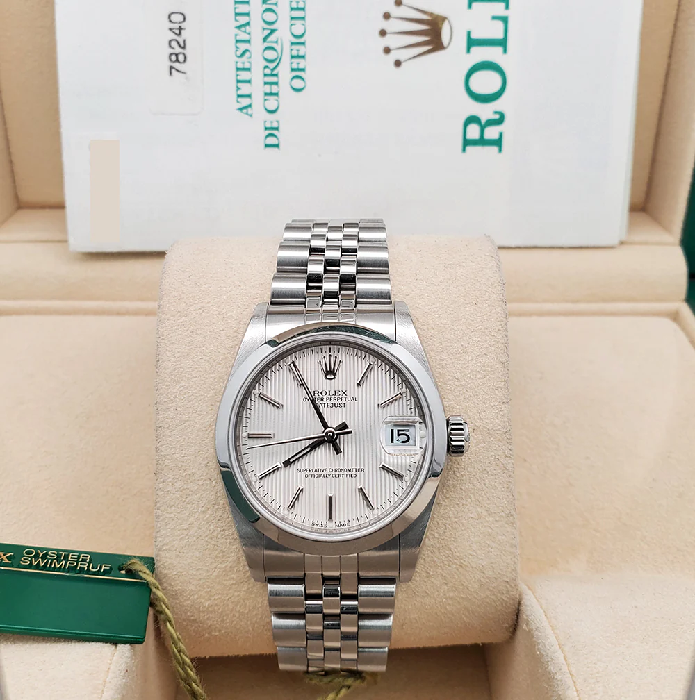 Rolex Datejust 31mm 78240 Silver Tapestry Dial Smooth Bezel Stainless Steel Watch Box Papers - Image 3