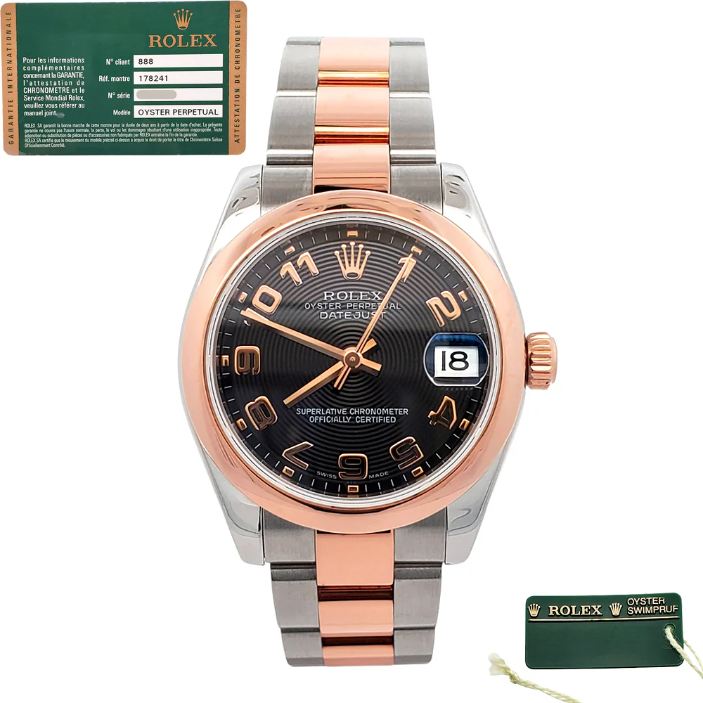 Rolex Datejust 31mm Black Concentric 2-tone Rose Gold/Steel Oyster Watch 178241 Papers/Tag - Image 3