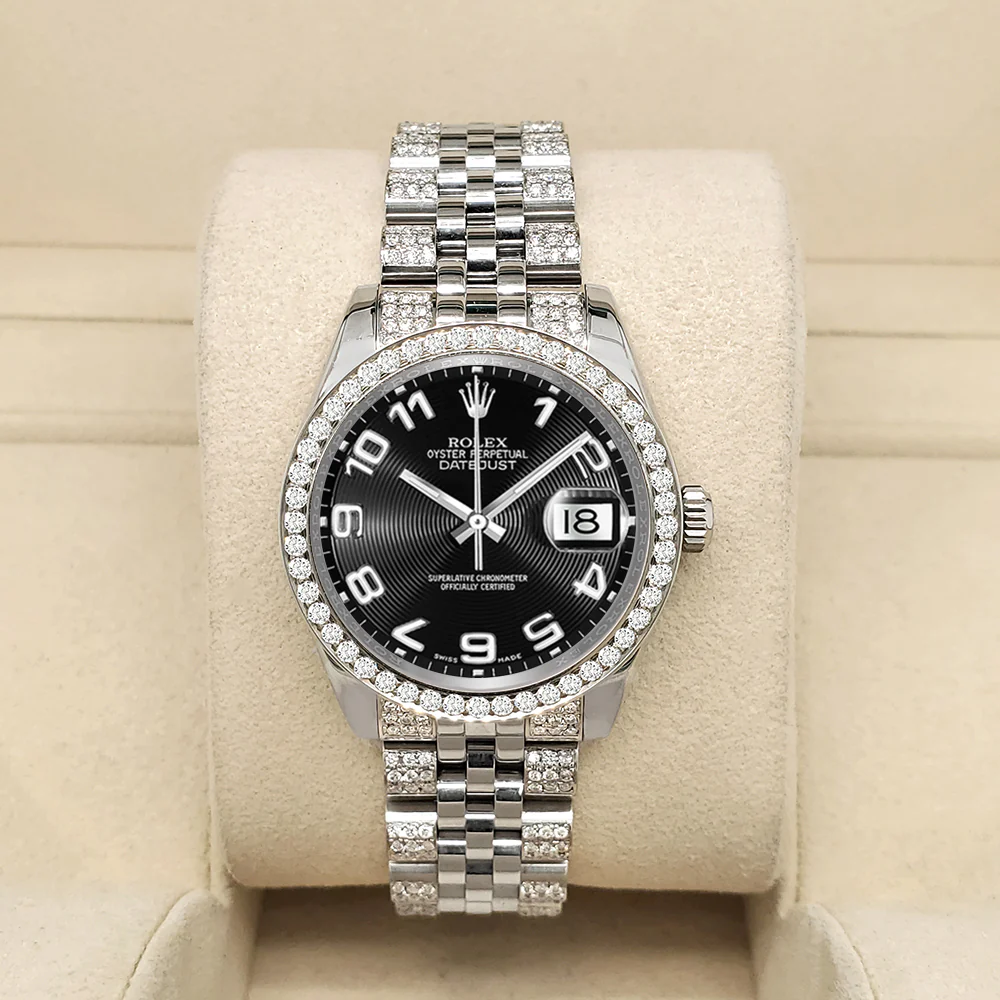Rolex Datejust 31mm Black Concentric Arabic Dial 3.30ct Diamond Bezel/Bracelet Steel Watch 178240 - Image 2