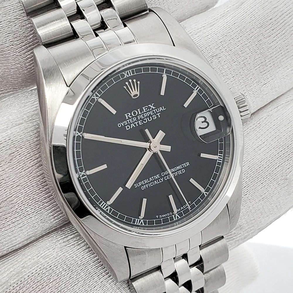 Rolex Datejust 31mm Black Dial Smooth Bezel Steel Jubilee Watch 68240 Box Papers - Image 3