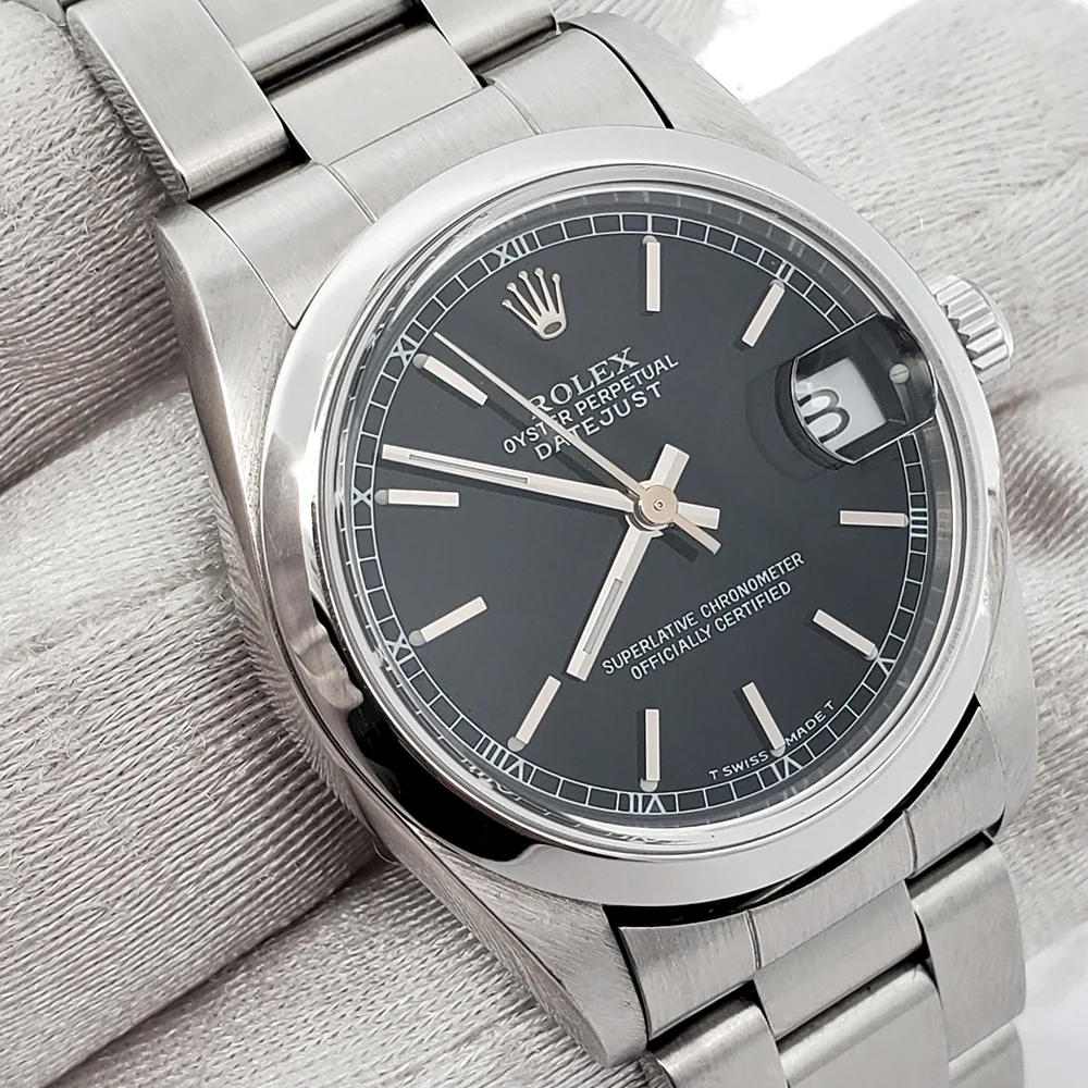 Rolex Datejust 31mm Black Dial Smooth Bezel Steel Watch 68240 Box Papers - Image 3