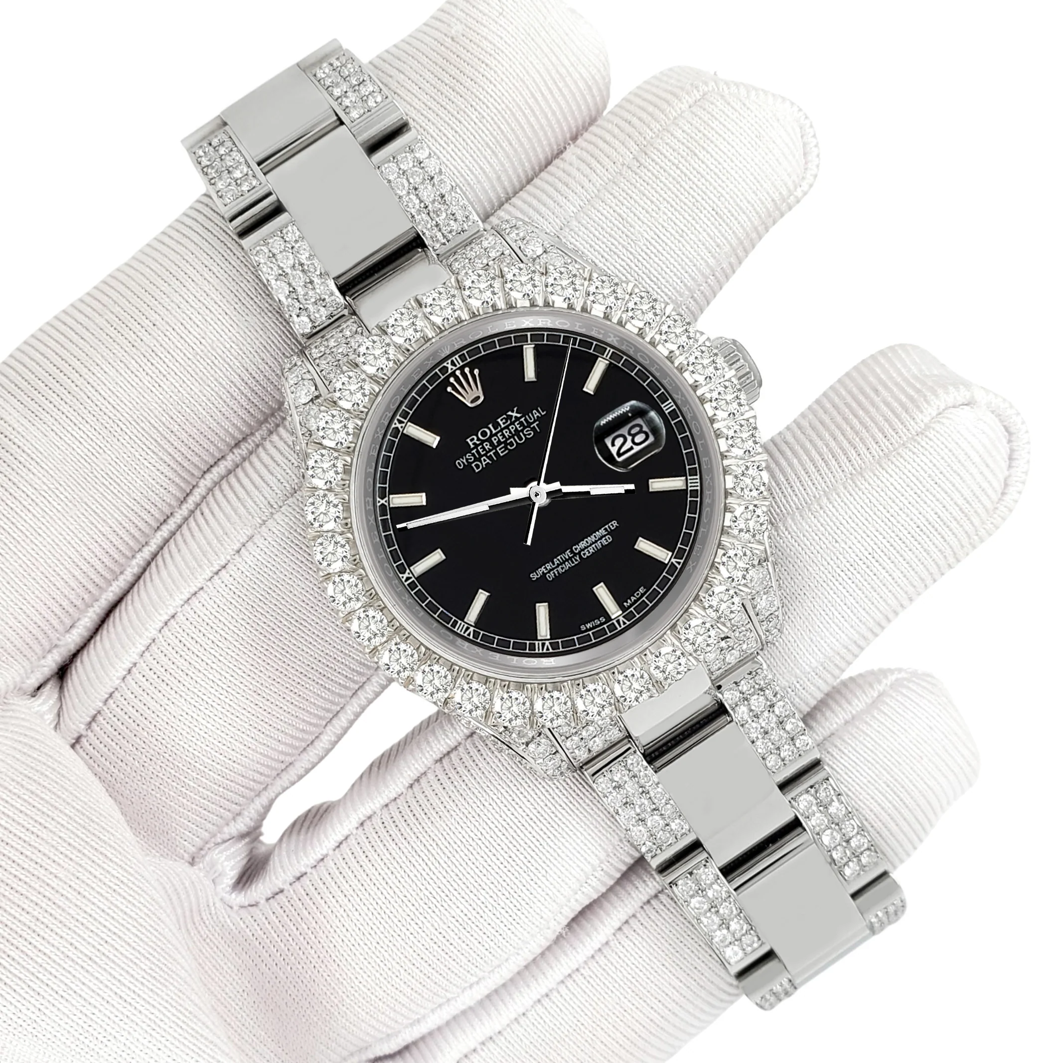 Rolex Datejust 31mm Black Index Dial Pave 7.2ct Iced Diamond Watch 178240 - Image 3