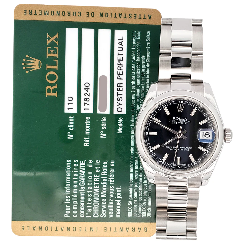 Rolex Datejust 31mm Black Index Steel Oyster Watch 178240 Papers - Image 4