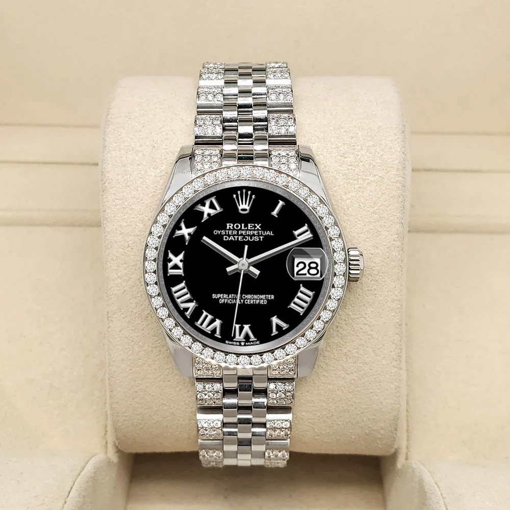 Rolex Datejust 31mm Black Roman Dial 3.30ct Diamond Bezel/Bracelet Steel Watch 178240 - Image 2